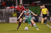 11 March 2022; Kris Twardek of Bohemians in action against Andy Lyons of Shamrock Rovers during the SSE Airtricity League Premier Division match between Shamrock Rovers and Bohemians at Tallaght Stadium in Dublin. Photo by Seb Daly/Sportsfile
