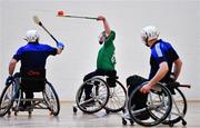 12 March 2022; Action during the GAA National Wheelchair Hurling/Camogie Interprovincial leagues match between Connacht and Leinster at Omagh Leisure Centre in Omagh, Tyrone. Photo by Ben McShane/Sportsfile