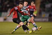 11 March 2022; Rory Feely of Bohemians in action against Andy Lyons of Shamrock Rovers during the SSE Airtricity League Premier Division match between Shamrock Rovers and Bohemians at Tallaght Stadium in Dublin. Photo by Seb Daly/Sportsfile