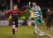 11 March 2022; Graham Burke of Shamrock Rovers in action against Dawson Devoy of Bohemians during the SSE Airtricity League Premier Division match between Shamrock Rovers and Bohemians at Tallaght Stadium in Dublin. Photo by Seb Daly/Sportsfile