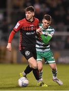 11 March 2022; Rory Feely of Bohemians in action against Dylan Watts of Shamrock Rovers during the SSE Airtricity League Premier Division match between Shamrock Rovers and Bohemians at Tallaght Stadium in Dublin. Photo by Seb Daly/Sportsfile
