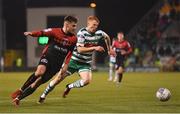 11 March 2022; Rory Gaffney of Shamrock Rovers in action against Grant Horton of Bohemians during the SSE Airtricity League Premier Division match between Shamrock Rovers and Bohemians at Tallaght Stadium in Dublin. Photo by Seb Daly/Sportsfile
