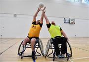 12 March 2022; Ulster players demonstrate the GAA's First Wheelchair Gaelic Football Competition at Omagh Leisure Centre in Omagh, Tyrone. Photo by Ben McShane/Sportsfile