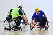 12 March 2022; Action during the GAA National Wheelchair Hurling/Camogie Interprovincial leagues match between Munster and Connacht at Omagh Leisure Centre in Omagh, Tyrone. Photo by Ben McShane/Sportsfile