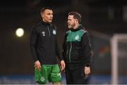 11 March 2022; Shamrock Rovers manager Stephen Bradley and Graham Burke before the SSE Airtricity League Premier Division match between Shamrock Rovers and Bohemians at Tallaght Stadium in Dublin. Photo by Stephen McCarthy/Sportsfile