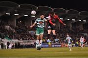 11 March 2022; Ryan Cassidy of Bohemians in action against Roberto Lopes of Shamrock Rovers during the SSE Airtricity League Premier Division match between Shamrock Rovers and Bohemians at Tallaght Stadium in Dublin. Photo by Stephen McCarthy/Sportsfile