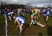 12 March 2022; Runners recover after the junior boys 3500m during the Irish Life Health All-Ireland Schools Cross Country at the City of Belfast Mallusk Playing Fields in Belfast. Photo by Ramsey Cardy/Sportsfile