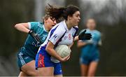 12 March 2022; Rachel Dwyer of Mary Immaculate College in action against Ava O'Brien of TU Dublin during the Yoplait LGFA Giles Cup Final match between TU Dublin and Mary Immaculate College at DCU in Dublin. Photo by Eóin Noonan/Sportsfile