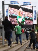 12 March 2022; Supporters watch the England v Ireland game on the big screen before the United Rugby Championship match between Ulster and Leinster at Kingspan Stadium in Belfast. Photo by Harry Murphy/Sportsfile