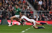 12 March 2022; Hugo Keenan of Ireland is tackled by Freddie Steward of England during the Guinness Six Nations Rugby Championship match between England and Ireland at Twickenham Stadium in London, England. Photo by Brendan Moran/Sportsfile