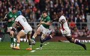 12 March 2022; Andrew Conway of Ireland has a kick blocked by Maro Itoje of England during the Guinness Six Nations Rugby Championship match between England and Ireland at Twickenham Stadium in London, England. Photo by Brendan Moran/Sportsfile