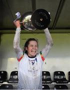 12 March 2022; Fiadhna Tangney of UL lifting the cup after the Yoplait LGFA O'Connor Cup Final match between UCC and UL at DCU in Dublin. Photo by Eóin Noonan/Sportsfile