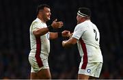 12 March 2022; Ellis Genge, left, and Jamie George of England celebrate after winning a penalty during the Guinness Six Nations Rugby Championship match between England and Ireland at Twickenham Stadium in London, England. Photo by David Fitzgerald/Sportsfile