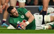 12 March 2022; Jack Conan of Ireland scores his side's third try during the Guinness Six Nations Rugby Championship match between England and Ireland at Twickenham Stadium in London, England. Photo by Brendan Moran/Sportsfile