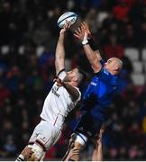 12 March 2022; Alan O’Connor of Ulster and Rhys Ruddock of Leinster compete for possession in the lineout during the United Rugby Championship match between Ulster and Leinster at Kingspan Stadium in Belfast. Photo by Harry Murphy/Sportsfile