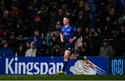 12 March 2022; Rory O'Loughlin of Leinster runs out before the United Rugby Championship match between Ulster and Leinster at Kingspan Stadium in Belfast. Photo by Harry Murphy/Sportsfile