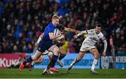 12 March 2022; Jamie Osborne of Leinster makes a break during the United Rugby Championship match between Ulster and Leinster at Kingspan Stadium in Belfast. Photo by Harry Murphy/Sportsfile