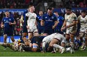 12 March 2022; Peter Dooley of Leinster celebrates his side's first try, scored by Max Deegan, during the United Rugby Championship match between Ulster and Leinster at Kingspan Stadium in Belfast. Photo by Harry Murphy/Sportsfile