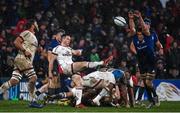 12 March 2022; John Cooney of Ulster is charged down by Ross Molony of Leinster during the United Rugby Championship match between Ulster and Leinster at Kingspan Stadium in Belfast. Photo by Harry Murphy/Sportsfile