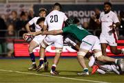 12 March 2022; Aitzol King of Ireland scores his side's fourth try during the U20 Six Nations Rugby Championship match between England and Ireland at Stone X Stadium in Barnet, England. Photo by Paul Harding/Sportsfile