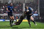 12 March 2022; Tommy O'Brien of Leinster is tackled by Robert Baloucoune of Ulster during the United Rugby Championship match between Ulster and Leinster at Kingspan Stadium in Belfast. Photo by Harry Murphy/Sportsfile