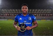 12 March 2022; Temi Lasisi of Leinster with his cap after making his Leinster debut in the United Rugby Championship match between Ulster and Leinster at Kingspan Stadium in Belfast. Photo by Harry Murphy/Sportsfile