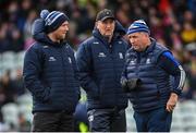 13 March 2022; Monaghan manager Seamus McEnaney, right, with coaches Vinny Corey, left, and Donie Buckley before the Allianz Football League Division 1 match between Donegal and Monaghan at MacCumhaill Park in Ballybofey, Donegal. Photo by Ramsey Cardy/Sportsfile