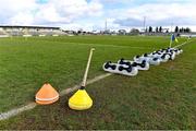 13 March 2022; Equipment for the Derry warm-up before the Allianz Football League Division 2 match between Roscommon and Derry at Dr Hyde Park in Roscommon. Photo by Piaras Ó Mídheach/Sportsfile
