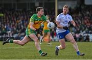 13 March 2022; Ciaran Thompson of Donegal in action against Kieran Duffy of Monaghan during the Allianz Football League Division 1 match between Donegal and Monaghan at MacCumhaill Park in Ballybofey, Donegal. Photo by Ramsey Cardy/Sportsfile
