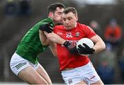 13 March 2022; Brian Hurley of Cork is tackled by Donal Keogan of Meath during the Allianz Football League Division 2 match between Meath and Cork at Páirc Táilteann in Navan, Meath. Photo by Brendan Moran/Sportsfile