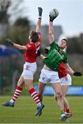 13 March 2022; Brian Menton of Meath in action against Ian Maguire of Cork during the Allianz Football League Division 2 match between Meath and Cork at Páirc Táilteann in Navan, Meath. Photo by Brendan Moran/Sportsfile