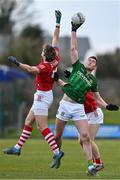 13 March 2022; Brian Menton of Meath in action against Ian Maguire of Cork during the Allianz Football League Division 2 match between Meath and Cork at Páirc Táilteann in Navan, Meath. Photo by Brendan Moran/Sportsfile