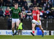 13 March 2022; Daniel Dineen of Cork in action against Bryan McMahon of Meath during the Allianz Football League Division 2 match between Meath and Cork at Páirc Táilteann in Navan, Meath. Photo by Brendan Moran/Sportsfile