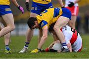 13 March 2022; Ethan Doherty of Derry in action against David Murray of Roscommon during the Allianz Football League Division 2 match between Roscommon and Derry at Dr Hyde Park in Roscommon. Photo by Piaras Ó Mídheach/Sportsfile