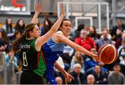 13 March 2022; Casey Grace of The Address UCC Glanmire in action against Aisling Marmion of Trinity Meteors during the MissQuote.ie SuperLeague match between The Address UCC Glanmire and Trinity Meteors at Mardyke Arena in Cork. Photo by Eóin Noonan/Sportsfile