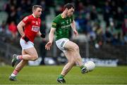 13 March 2022; Padraic Harnan of Meath in action against Brian Hurley of Cork during the Allianz Football League Division 2 match between Meath and Cork at Páirc Táilteann in Navan, Meath. Photo by Brendan Moran/Sportsfile