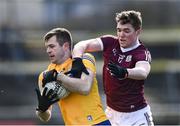 13 March 2022; Ciaran Russell of Clare in action against Jack Glynn of Galway during the Allianz Football League Division 2 match between Galway and Clare at Tuam Stadium in Tuam, Galway. Photo by Ray Ryan/Sportsfile