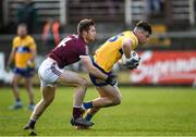 13 March 2022; Jamie Malone of Clare in action against Liam Silke of Galway during the Allianz Football League Division 2 match between Galway and Clare at Tuam Stadium in Tuam, Galway. Photo by Ray Ryan/Sportsfile