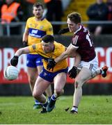 13 March 2022; Keelan Sexton of Clare in action against Jack Glynn of Galway during the Allianz Football League Division 2 match between Galway and Clare at Tuam Stadium in Tuam, Galway. Photo by Ray Ryan/Sportsfile