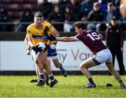 13 March 2022; Keelan Sexton of Clare in action against Owen Gallagher of Galway during the Allianz Football League Division 2 match between Galway and Clare at Tuam Stadium in Tuam, Galway. Photo by Ray Ryan/Sportsfile