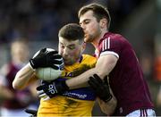 13 March 2022; Keelan Sexton of Clare in action against  Liam Silke of Galway during the Allianz Football League Division 2 match between Galway and Clare at Tuam Stadium in Tuam, Galway. Photo by Ray Ryan/Sportsfile