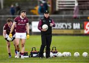 13 March 2022; Galway manager Padraic Joyce, right alongside Damien Comer, 14, and Owen Gallagher of Galway during the Allianz Football League Division 2 match between Galway and Clare at Tuam Stadium in Tuam, Galway. Photo by Ray Ryan/Sportsfile