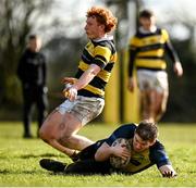 13 March 2022; Darren Madden of Clondalkin scores his side's first try during the Bank of Ireland Leinster Rugby Provincial Towns Cup 2nd Round match between Newbridge RFC and Clondalkin RFC at Newbridge RFC in Newbridge, Kildare. Photo by Harry Murphy/Sportsfile