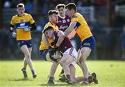 13 March 2022; Paul Kelly of Galway in action against Ciaran Russell and Conor Jordan of Clare during the Allianz Football League Division 2 match between Galway and Clare at Tuam Stadium in Tuam, Galway. Photo by Ray Ryan/Sportsfile
