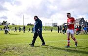 13 March 2022; Cork manager Keith Ricken, left, and Stephen Sherlock leave the pitch after the Allianz Football League Division 2 match between Meath and Cork at Páirc Táilteann in Navan, Meath. Photo by Brendan Moran/Sportsfile