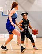 13 March 2022; Takyra Gilbert of Trinity Meteors in action against Claire Melia of The Address UCC Glanmire during the MissQuote.ie SuperLeague match between The Address UCC Glanmire and Trinity Meteors at Mardyke Arena in Cork. Photo by Eóin Noonan/Sportsfile
