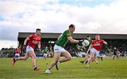 13 March 2022; Shane Walsh of Meath in action against Kevin Flahive, left, and Brian Hurley of Cork during the Allianz Football League Division 2 match between Meath and Cork at Páirc Táilteann in Navan, Meath. Photo by Brendan Moran/Sportsfile