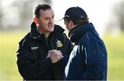 13 March 2022; Meath manager Andy McEntee, left, shakes hands with Cork manager Keith Ricken after the Allianz Football League Division 2 match between Meath and Cork at Páirc Táilteann in Navan, Meath. Photo by Brendan Moran/Sportsfile