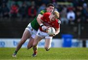 13 March 2022; Paul Ring of Cork is tackled by Jason Scully of Meath during the Allianz Football League Division 2 match between Meath and Cork at Páirc Táilteann in Navan, Meath. Photo by Brendan Moran/Sportsfile