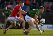 13 March 2022; Shane Walsh of Meath in action against Kieran Histon of Cork during the Allianz Football League Division 2 match between Meath and Cork at Páirc Táilteann in Navan, Meath. Photo by Brendan Moran/Sportsfile